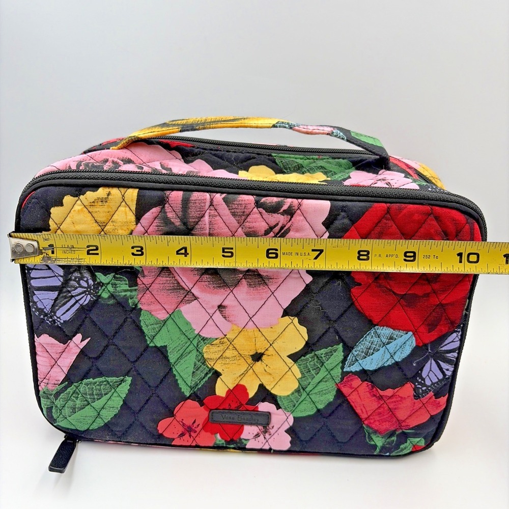 Vera Bradley Quilted Zip Top Brush Make Up Bag Havana Rose Black Floral Discont - Picture 11 of 12